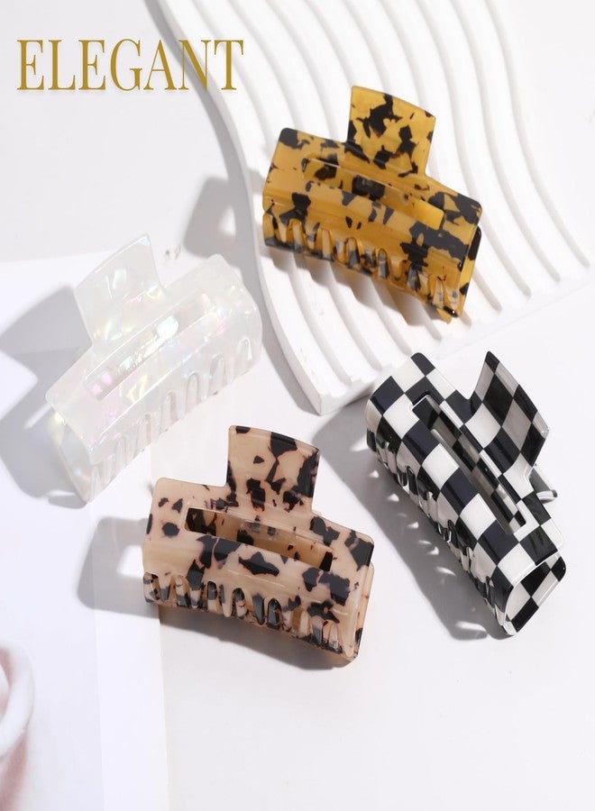 LuSeren 4 Pack 3 Inch Hair Claw Clips for Women, Medium Rectangle Acetate Jaw Clips, Checkered & Tortoise Style, Strong Hold Non-Slip Hair Accessories for Girls - Image 4